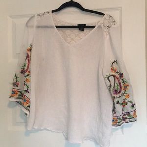 White Flowy Shirt w/ Floral Sleeves